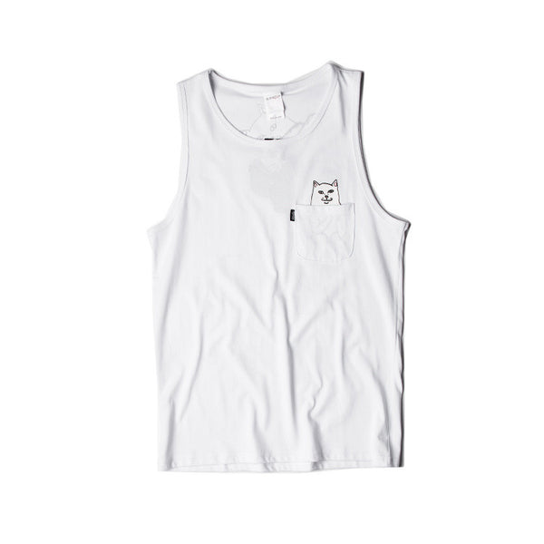 Hidden Pocket Cat Tank Tops (White)