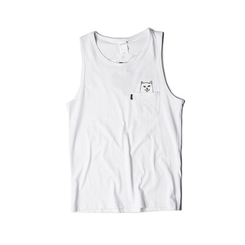 Hidden Pocket Cat Tank Tops (White)